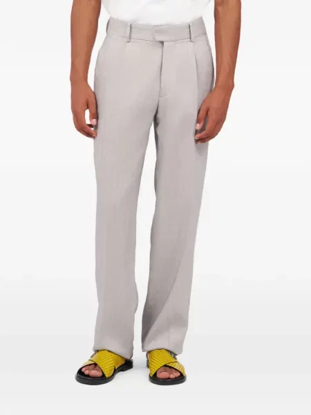 Lněné elegantní kalhoty Roberto Cavalli šedé