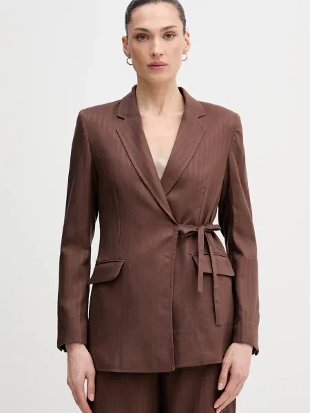 Hoss Intropia marynarka z domieszką lnu brązowa