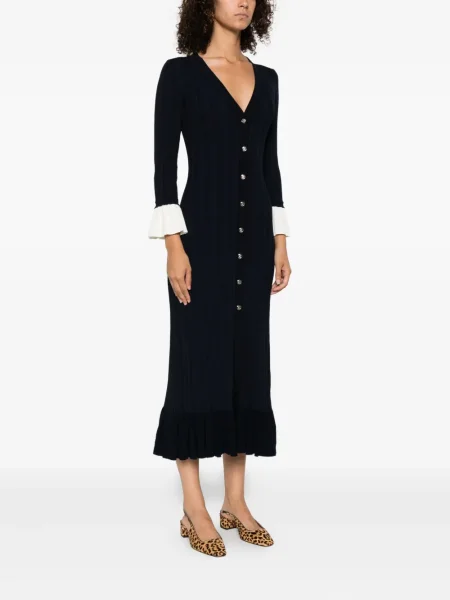 Rochie midi Sandro cu volane până la genunchi de costum albastru