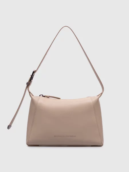Шкіряна сумка з принтом логотипа Brunello Cucinelli бежева