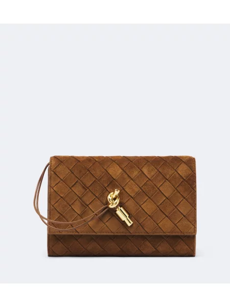 Geantă Bottega Veneta din piele de căprioară cu bretele maro