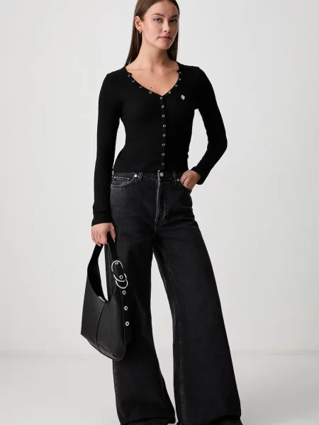 Tricou cu mânecă lungă Guess Jeans negru