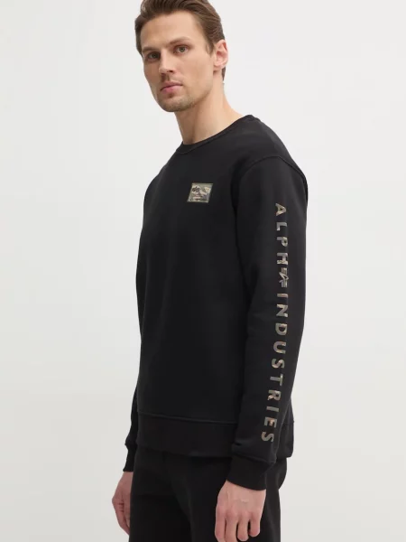 Dukserica Alpha Industries Camo Sleeve Crewneck za muškarce s aplikacijom crna