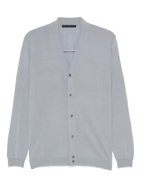 Вълнена жилетка Low Brand с V-образно деколте синьо