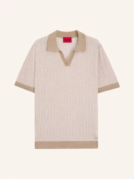 Hugo Dzianinowa Koszulka Polo Seeroy beige białe