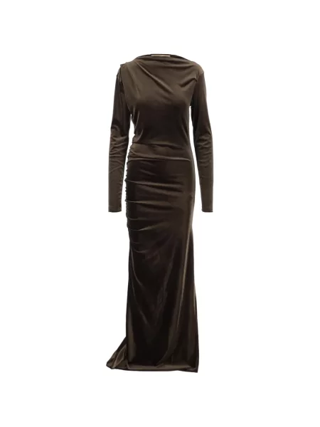 Lung rochie maxi Don't @ Me cu volane maro