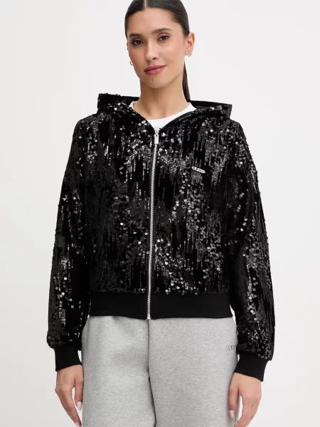 Guess bluza z kapturem z aplikacją czarny