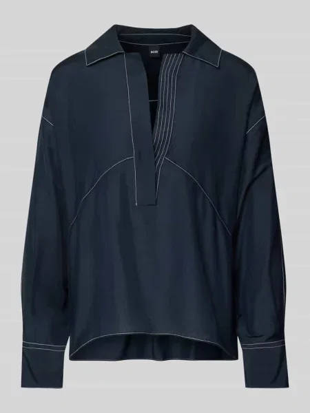 Tunika o luźnym kroju z dodatkiem jedwabiu model ‘BRIZZY’ Boss granatowa