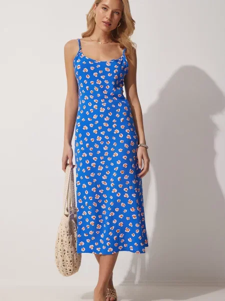 Happiness İstanbul Rochie de vară albastru / portocaliu închis / murdar alb