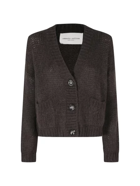 Cardigan Roberto Collina tricotate cu decolteu în V chunky maro