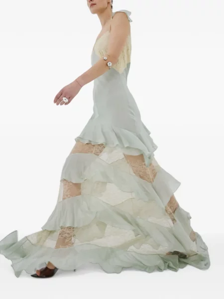 Rochie maxi De La Vali cu volane din dantelă verde