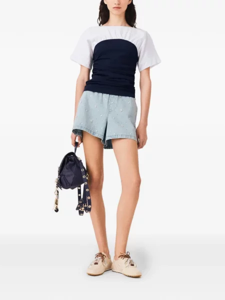Scurt tricou Maje cu volane alb