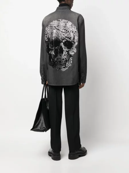 Raštuotos džinsiniai marškiniai Philipp Plein pilka