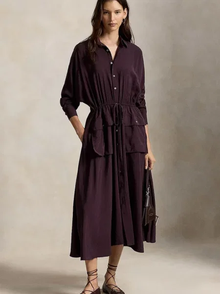 Polo Ralph Lauren rochie evazată cu vâscoză violet