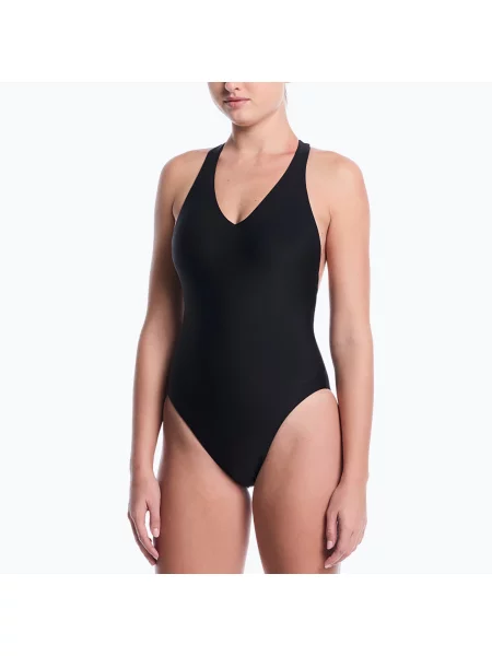 Costum de baie întregi Nike cu decolteu în V negru