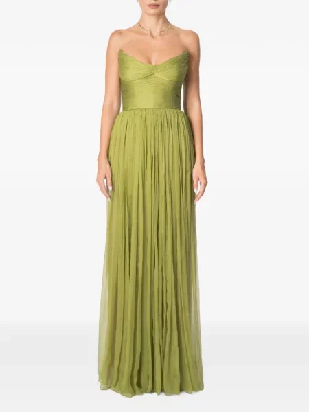 Rochie maxi M.marquise de mătase cu volane verde