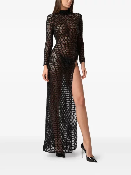 Rochie maxi Philipp Plein cu broderie de costum negru