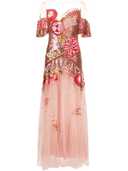 Rochie Temperley London cu paiete cu model floral din tul roz