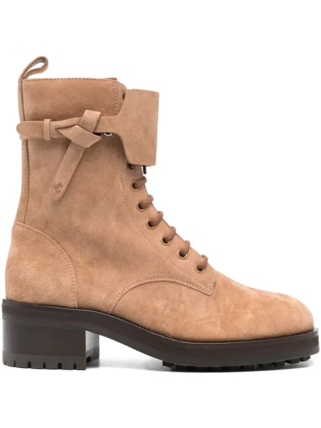 Botine Jimmy Choo cu șireturi din dantelă maro