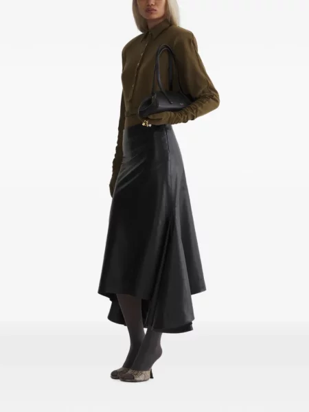 Fustă din piele Mugler asimetrică negru