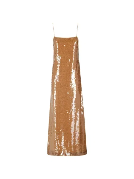 Rochie maxi Alberta Ferretti cu paiete cu bretele maro