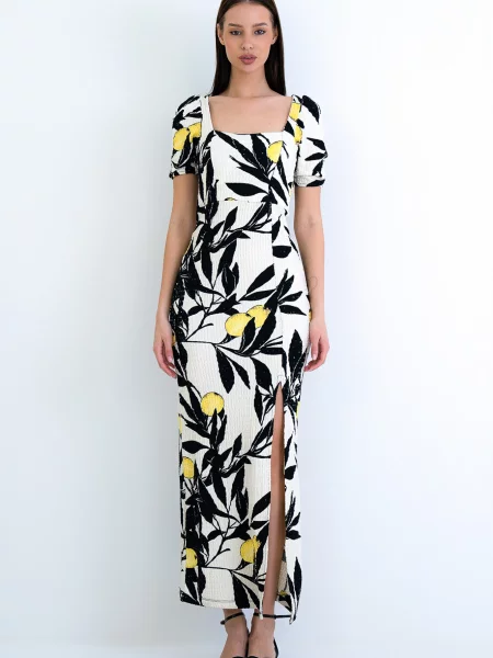 Trend Alaçatı Stili Rochie galben / negru alb