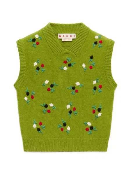 Vestă Marni cu broderie de lână verde