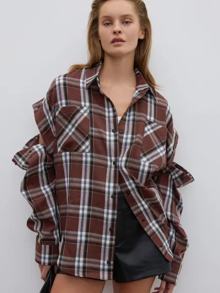 Сорочка в клітинку Estro віскоза/поліестер коричневий
