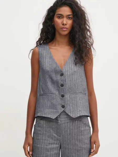 Елек с лен Hoss Intropia с едно копче тъмносиньо