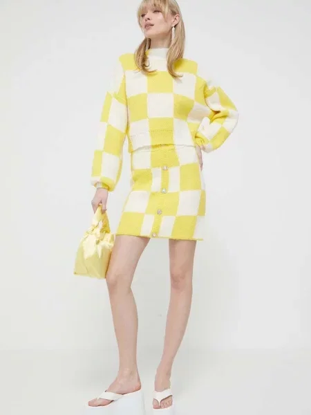 Спідниця з домішкою вовни Stine Goya mini пряма жовтий