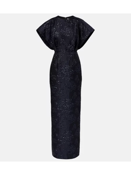 Rochie Carolina Herrera cu model floral din jacard albastru
