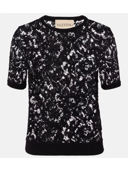 Top Valentino cu model floral din dantelă negru