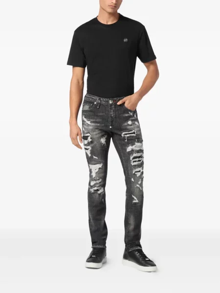 Jeansy Philipp Plein z przetarciami czarne