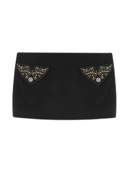 Mała spódnica mini Versace wełniana z ćwiekami czarna