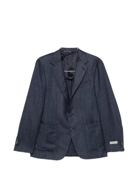 Sacou Canali cu model herringbone cu rever albastru