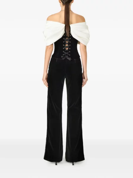 Top Costarellos cu funde de catifea tip corset negru