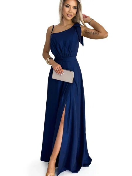 Rochie maxi Numoco cu funde cu un umăr gol lungă