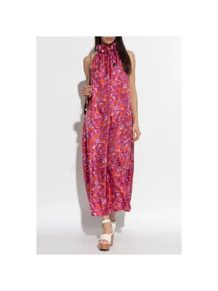 Lniana sukienka Max Mara fioletowa