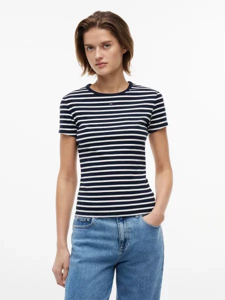 Tommy Jeans Tričko ESSENTIAL tmavomodrá / čerešňová biela