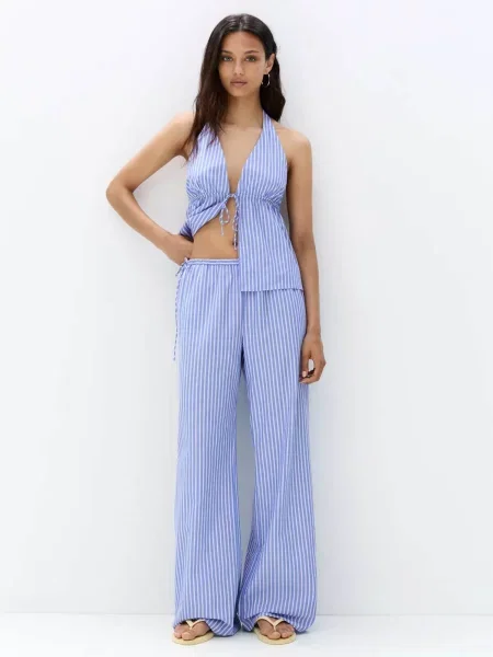 Pull&Bear Hlače moder denim bela