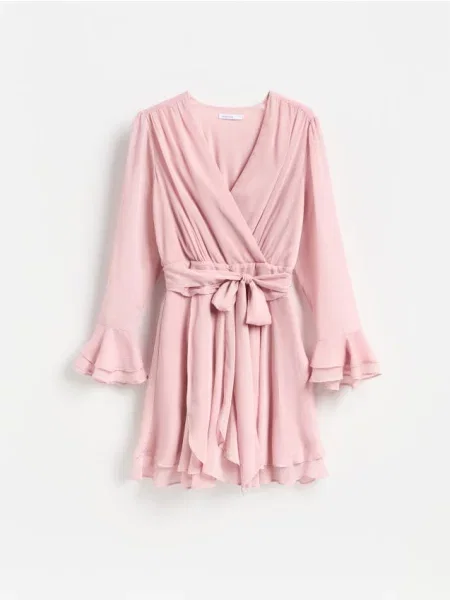 Reserved Rochie mini din șifon roz-pudră roz