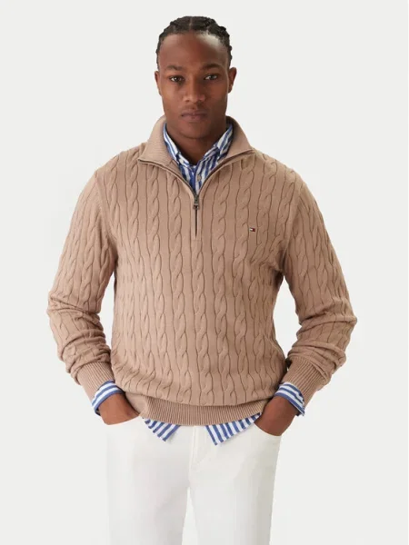 Пуловер Tommy Hilfiger от лека материя бежово