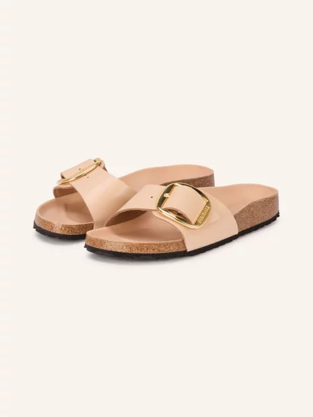 Kožené sandály Birkenstock s přezkou béžové