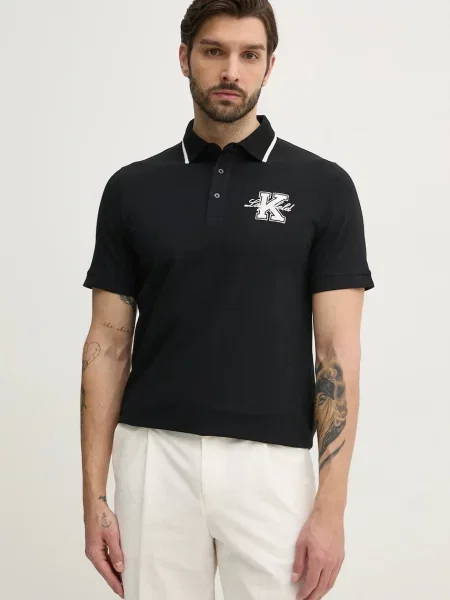 Karl Lagerfeld tricou polo barbati cu imprimeu negru