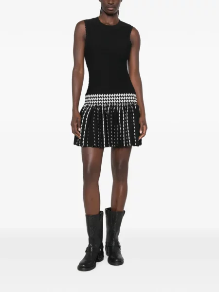 Rochie mini Sandro în carouri tricotate negru