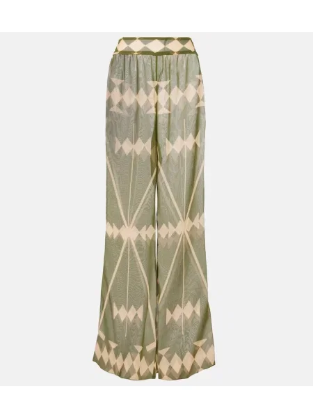 Pantaloni Johanna Ortiz din șifon cu imagine transparente verde