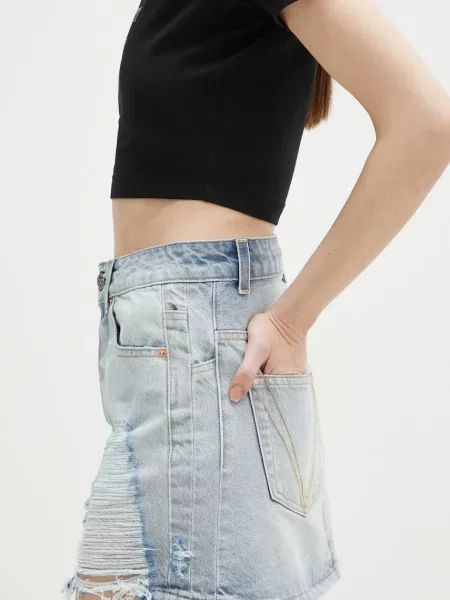 Τζιν φούστα VETEMENTS Destroyed Denim Mini μπλε