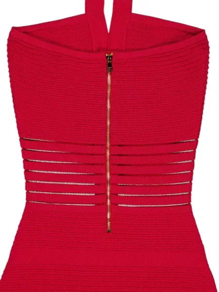 Rochie maxi Balmain ajurata cu gât halter roșu