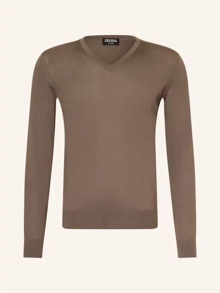 Zegna Sweter Z Kaszmiru Cashseta Z Dodatkiem Jedwabiu beige beżowy
