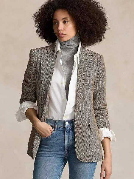 Polo Ralph Lauren sacou din lână un singur rand de melanj bej